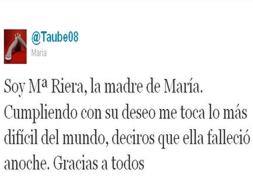 Un 'tuit' para despedir a su hija