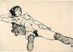 Desnudo femenino yacente con las piernas abiertas. / Egon Schiele/