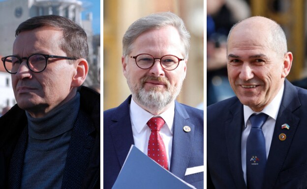 The leaders of Poland, the Czech Republic and Slovenia, Mateusz Morawiecki, Pietr Fiala and Janez Jansa, respectively, who traveled to Ukraine on Tuesday.