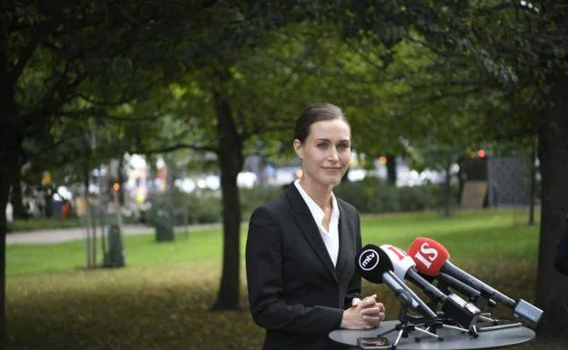 The Prime Minister of Finland, Sanna Marin, during an appearance before the media.