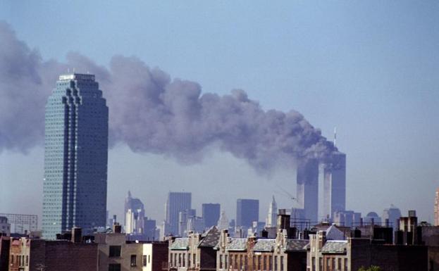 The Twin Towers of the World Trade Center in New York on the day of the September 11, 2001 attacks. 
