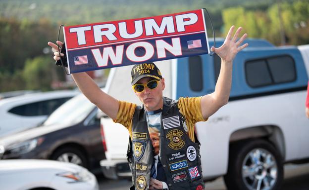 A man displays a pro-Trump sign in Pennsylvania. 