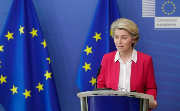 Ursula Von der Leyen at a press conference in Brussels.